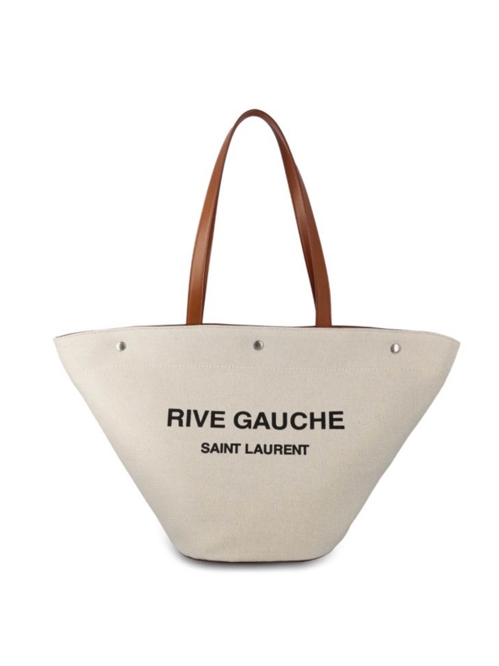BNWT Saint Laurent Cream Canvas Rive Gauche Tote with Brown Handles